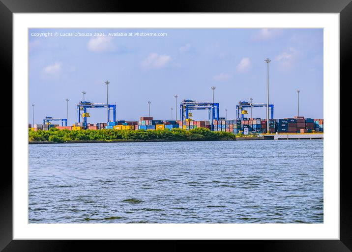 Cranes at a sea port Framed Mounted Print by Lucas D'Souza
