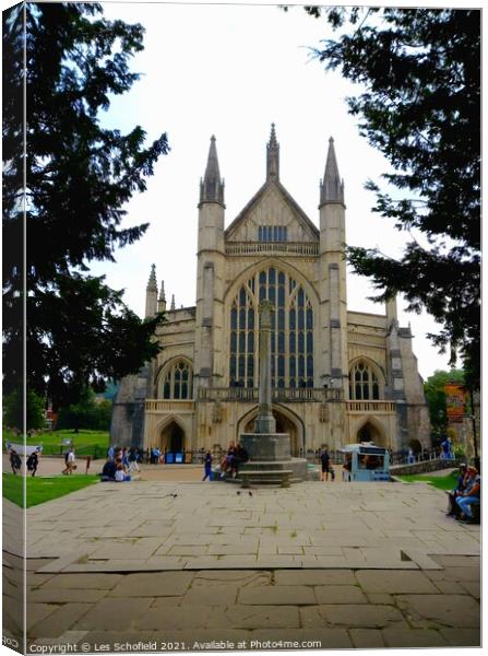 Winchester cathedral  Canvas Print by Les Schofield