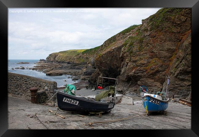 lizard point and fishing boats Framed Print by kathy white