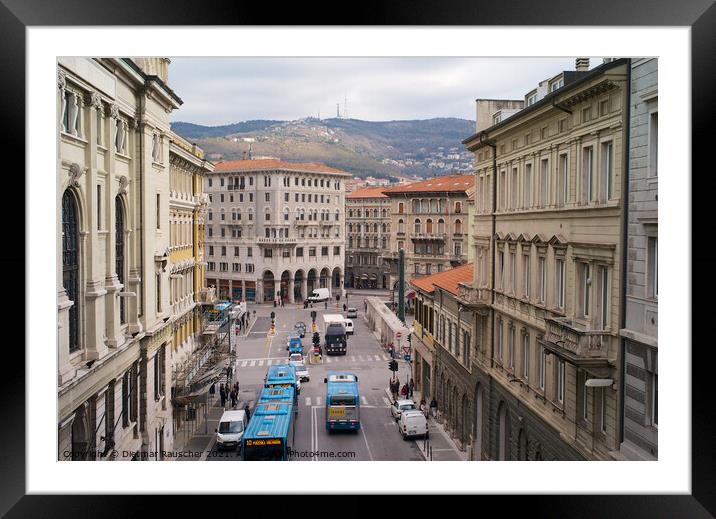 Traffic on the Piazza Goldoni in Trieste, Italy Framed Mounted Print by Dietmar Rauscher