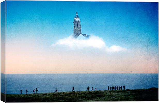 A magical concept. Of people looking at a tower floating  Canvas Print by David Wall