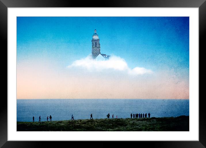 A magical concept. Of people looking at a tower floating  Framed Mounted Print by David Wall