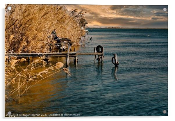 Twilight Fishing on the Golden Ebro Delta Acrylic by Roger Mechan