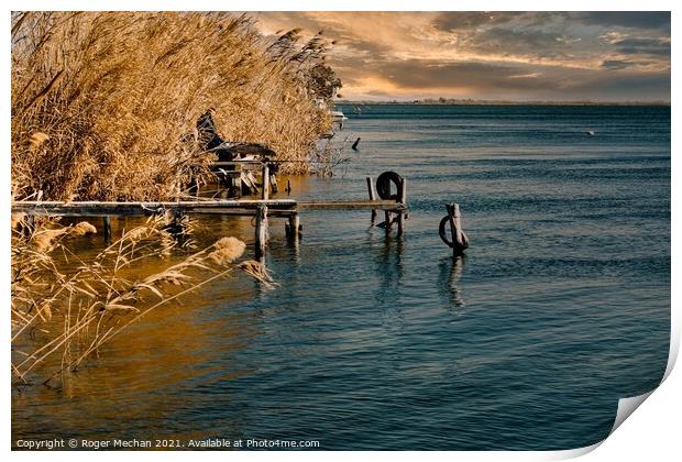 Twilight Fishing on the Golden Ebro Delta Print by Roger Mechan