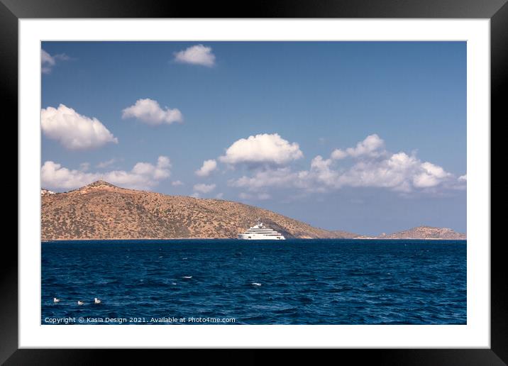 Luxury Yacht, Agios Nikolaos, Crete, Greece Framed Mounted Print by Kasia Design
