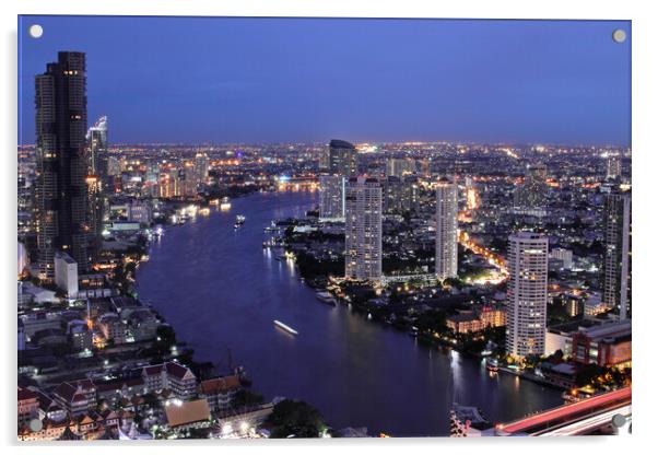 Bangkok Metropolis Thailand Asia, view to the cityscape in the Night Acrylic by Wilfried Strang
