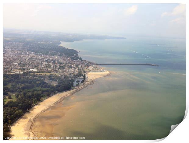 Ryde Beach IOW and Pier form the Air. Print by Sandra Day