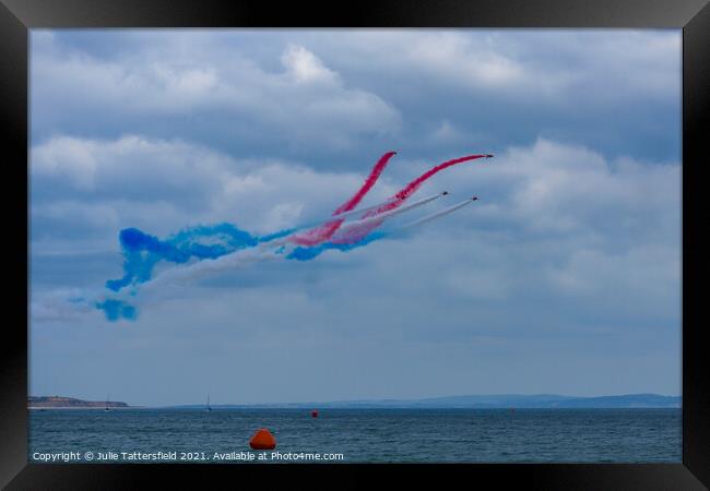 Red Arrows display over Bournemouth sea Framed Print by Julie Tattersfield