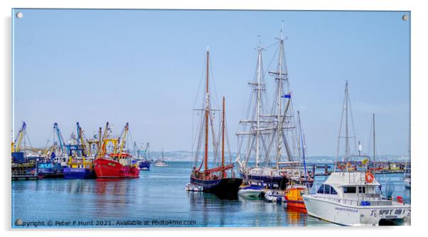 Tall Ships And Trawlers Acrylic by Peter F Hunt