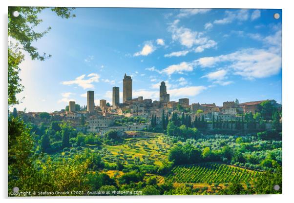 San Gimignano village skyline Acrylic by Stefano Orazzini