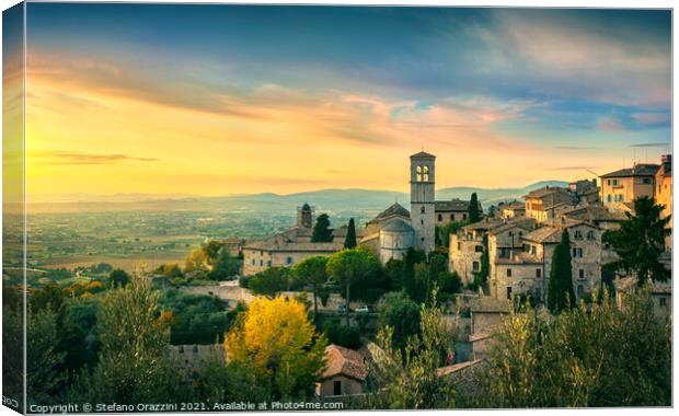 Assisi town at sunset. Umbria, Italy. Canvas Print by Stefano Orazzini