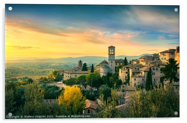 Assisi town at sunset. Umbria, Italy. Acrylic by Stefano Orazzini