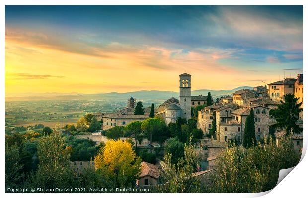 Assisi town at sunset. Umbria, Italy. Print by Stefano Orazzini