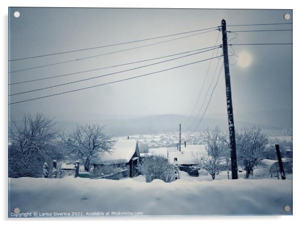 Winter village Acrylic by Larisa Siverina