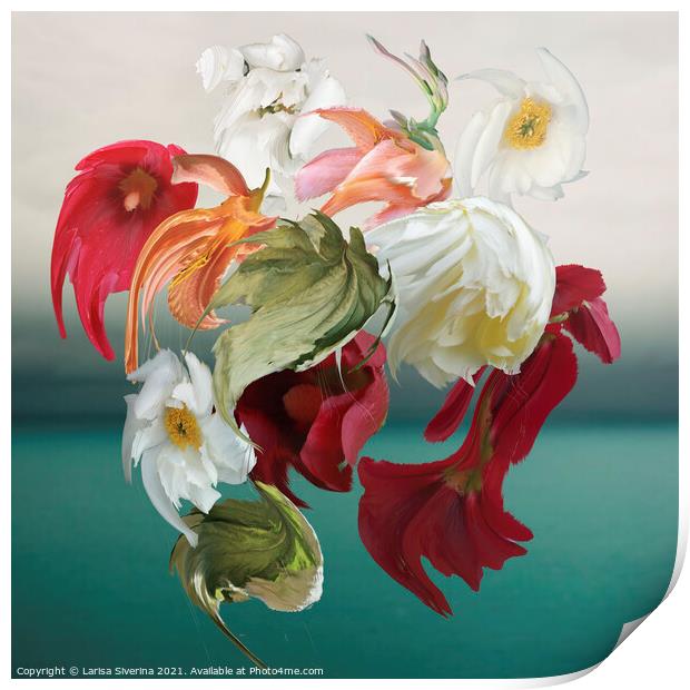 A vase of flowers on a table Print by Larisa Siverina