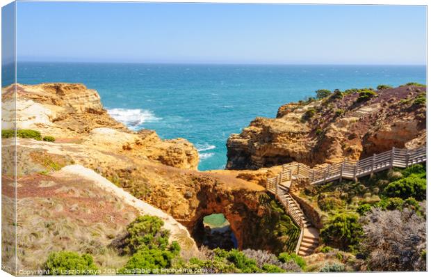 Steps to the Grotto - Port Campbell Canvas Print by Laszlo Konya