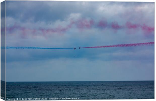 Red Arrows ready for the cross over Canvas Print by Julie Tattersfield