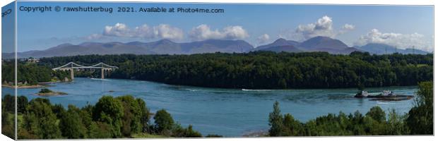 Menai Suspension Bridge and Island Panorama Canvas Print by rawshutterbug 