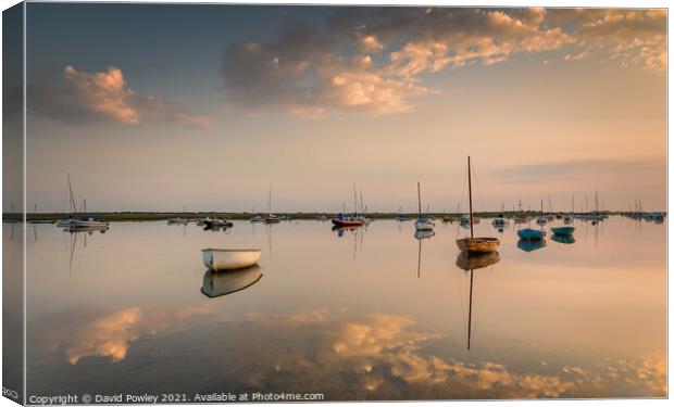 Early Morning Reflections at Brancaster Staithe Canvas Print by David Powley