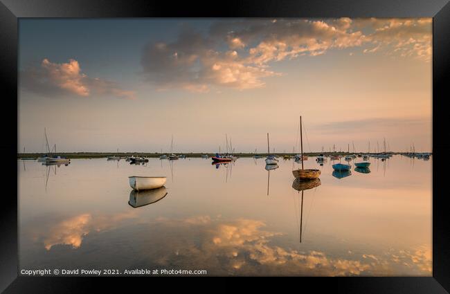 Early Morning Reflections at Brancaster Staithe Framed Print by David Powley