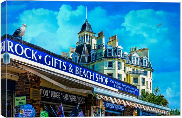 Beach Shop And Queens Hotel In Eastbourne Canvas Print by Chris Lord