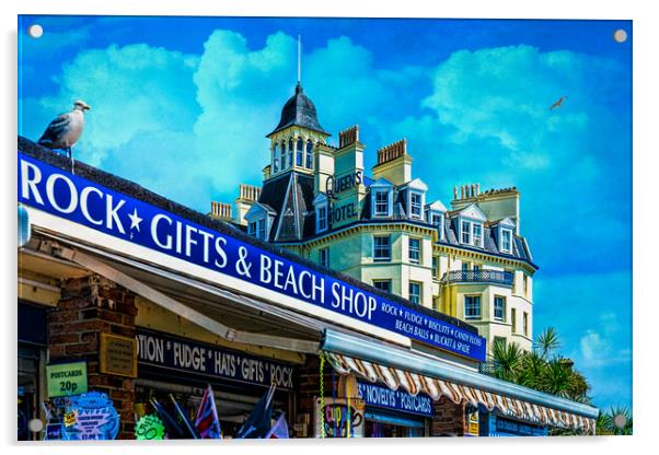 Beach Shop And Queens Hotel In Eastbourne Acrylic by Chris Lord