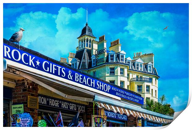 Beach Shop And Queens Hotel In Eastbourne Print by Chris Lord