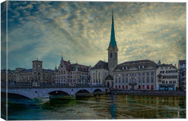 Evening In Zürich Canvas Print by Chris Lord