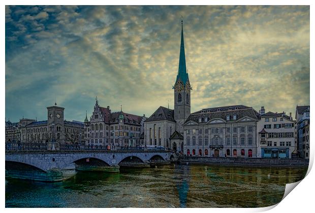 Evening In Zürich Print by Chris Lord