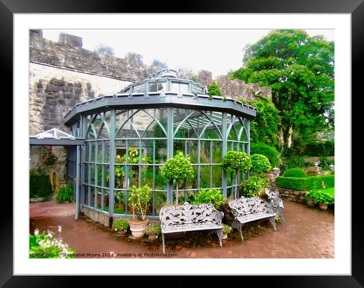 Benches and greenhouse Framed Mounted Print by Stephanie Moore