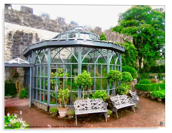 Benches and greenhouse Acrylic by Stephanie Moore