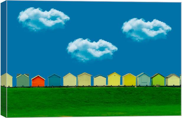 Beach Huts And Clouds Canvas Print by Chris Lord