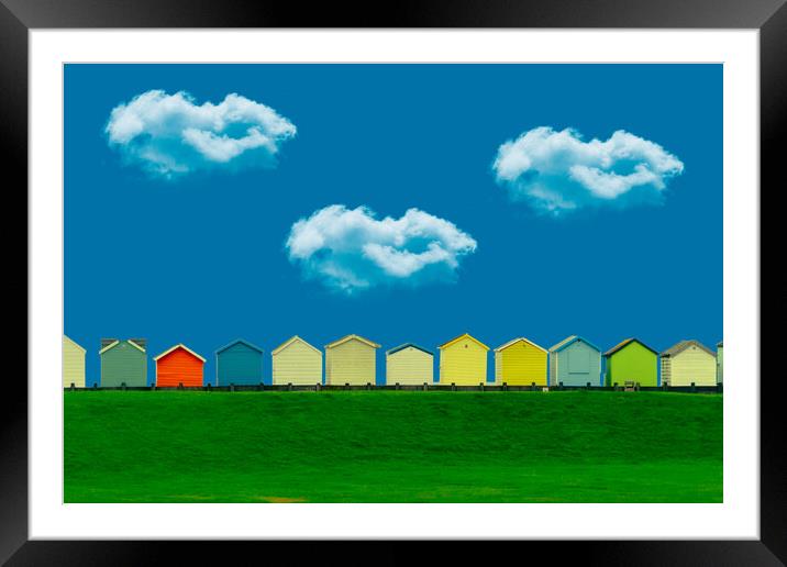 Beach Huts And Clouds Framed Mounted Print by Chris Lord