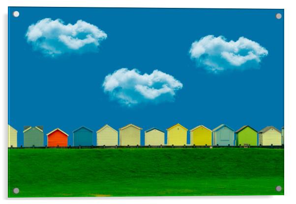 Beach Huts And Clouds Acrylic by Chris Lord