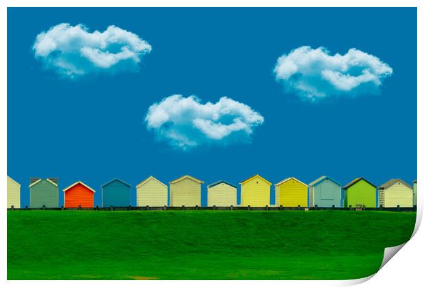 Beach Huts And Clouds Print by Chris Lord