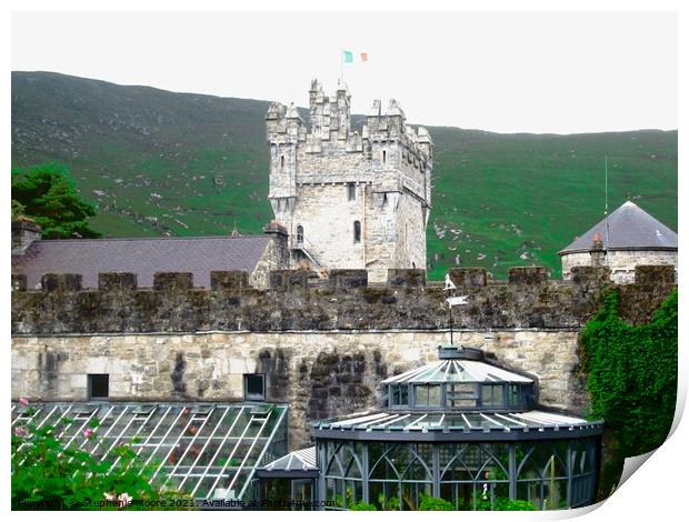 Glenveagh Castle and greenhouses Print by Stephanie Moore