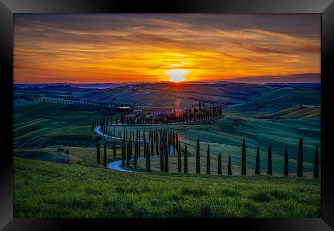 Sunset At The Lovely Val D'Orcia Framed Print by Chris Lord