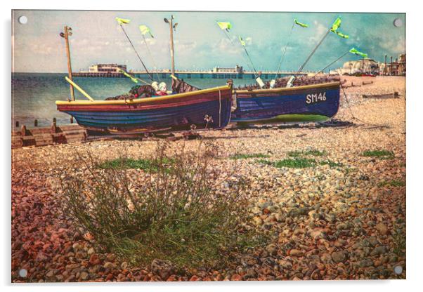 Fishing Boats On Worthing Beach Acrylic by Chris Lord