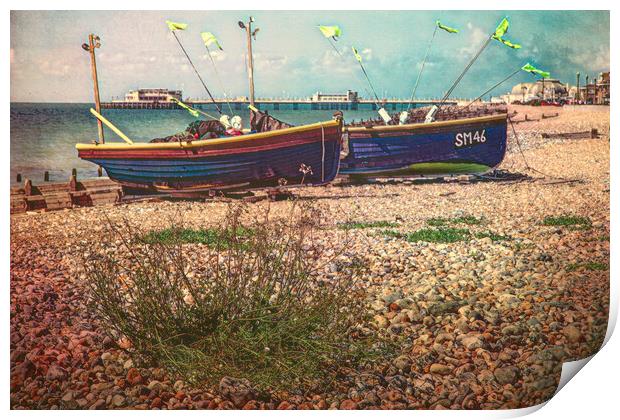 Fishing Boats On Worthing Beach Print by Chris Lord