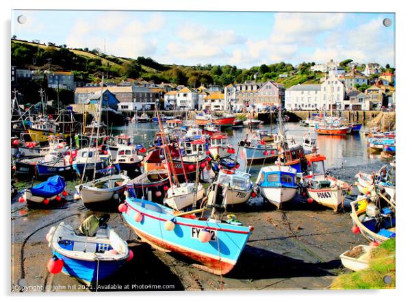 Organised harbour at Mevagissey, Cornwall. Acrylic by john hill