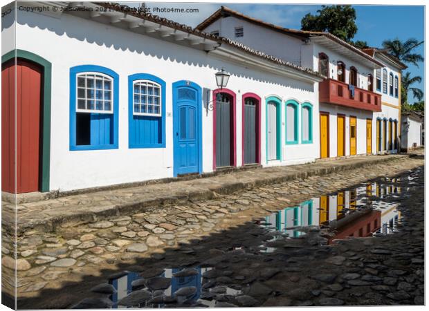 Colourful Reflections, Paraty, Brazil Canvas Print by Jo Sowden