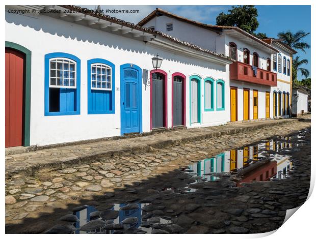 Colourful Reflections, Paraty, Brazil Print by Jo Sowden
