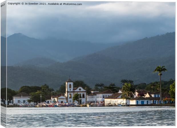 Paraty from a boat, brazil Canvas Print by Jo Sowden