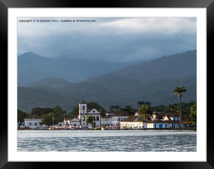 Paraty from a boat, brazil Framed Mounted Print by Jo Sowden