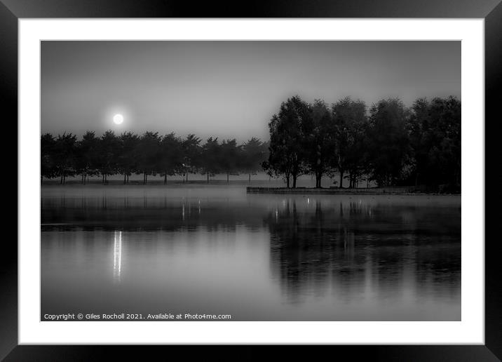 Misty sunrise Lakeside Doncaster. Framed Mounted Print by Giles Rocholl