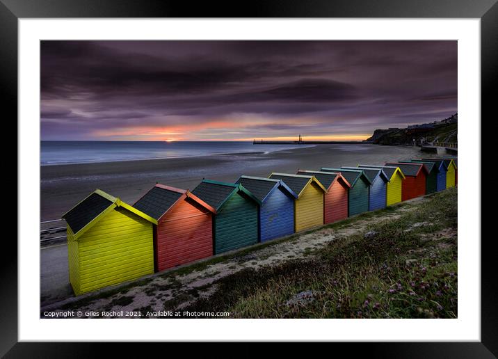 Whitby beach huts Yorkshire Framed Mounted Print by Giles Rocholl