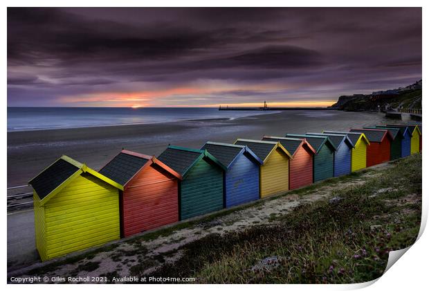 Whitby beach huts Yorkshire Print by Giles Rocholl