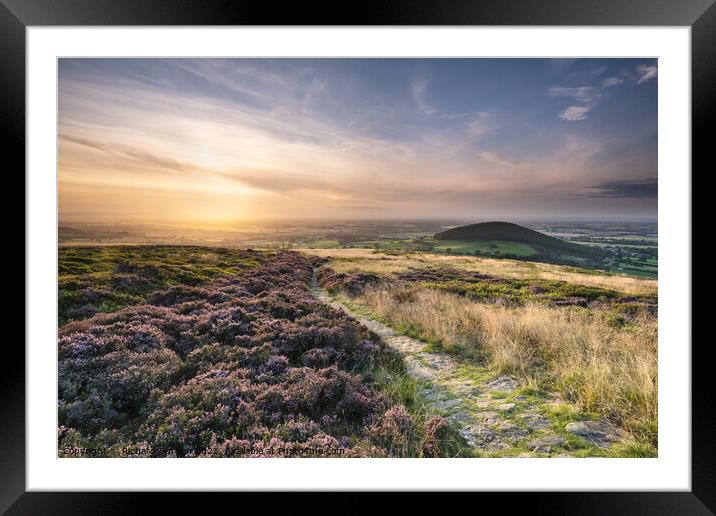 Heather at Sunset Above Swainby Framed Mounted Print by Richard Burdon