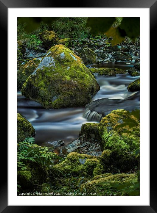 Mossy rocks Yorkshire Waterfalls Framed Mounted Print by Giles Rocholl