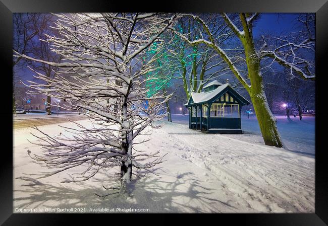 Snow West Park Harrogate Framed Print by Giles Rocholl